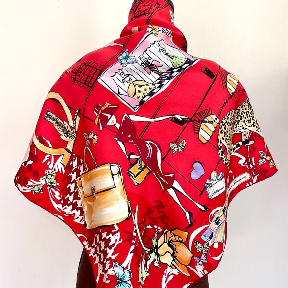 Salvatore Ferragamo Scarf Icons Red Multicolor Silk Wrap - Picture 5 of 16